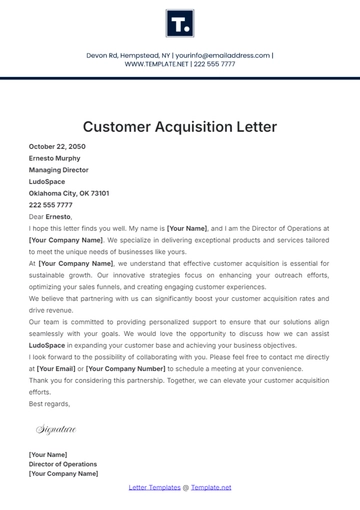 Free Customer Acquisition Letter Template to Edit Online