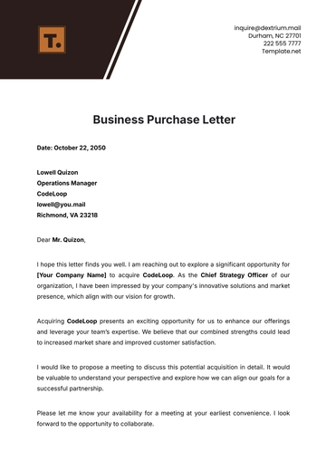 Free Business Purchase Letter Template to Edit Online
