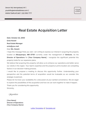 Free Real Estate Acquisition Letter Template to Edit Online