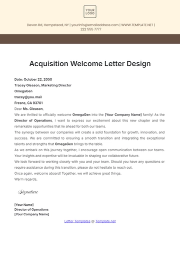 Free Acquisition Welcome Letter Design Template to Edit Online