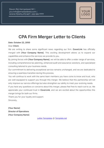 Free CPA Firm Merger Letter to Clients Template to Edit Online