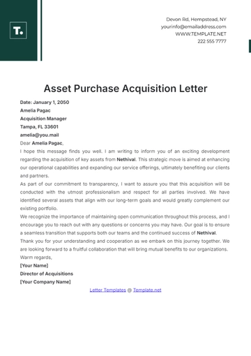 Free Asset Purchase Acquisition Letter Template to Edit Online