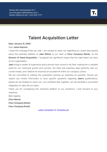 Free Talent Acquisition Letter Template to Edit Online