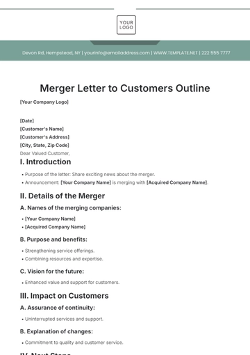 Free Merger Letter to Customers Outline Template to Edit Online