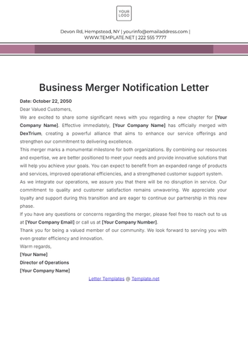 Free Business Merger Notification Letter Template to Edit Online