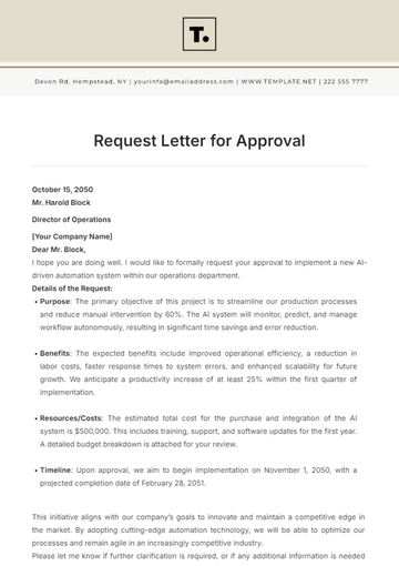 Free Request Letter for Approval Template to Edit Online