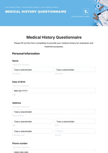 Free Medical History Questionnaire Template to Edit Online