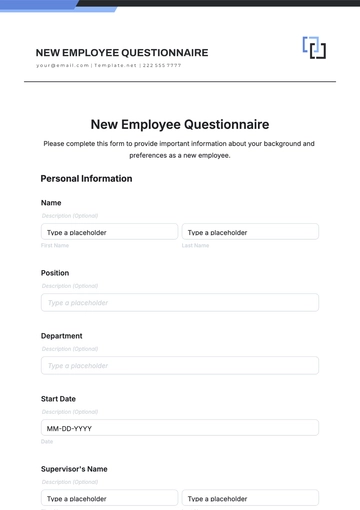 Free New Employee Questionnaire Template to Edit Online
