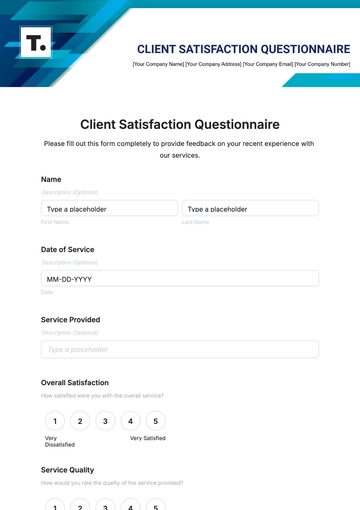 Free Client Satisfaction Questionnaire Template to Edit Online