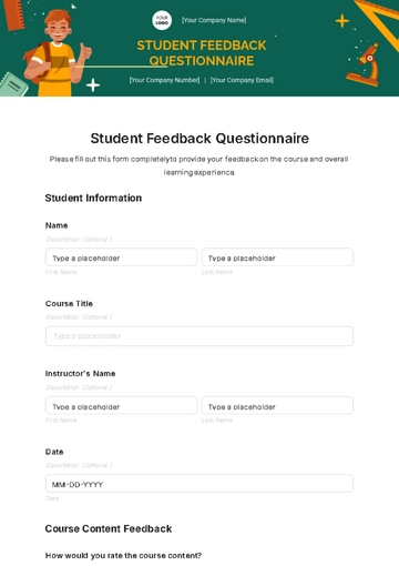 Free Student Feedback Questionnaire Template to Edit Online