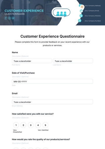 Free Customer Experience Questionnaire Template to Edit Online
