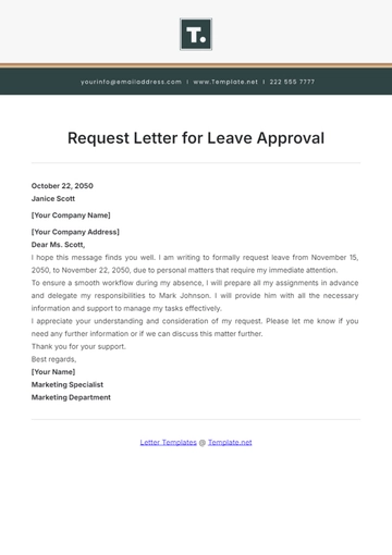 Free Request Letter for Leave Approval Template to Edit Online