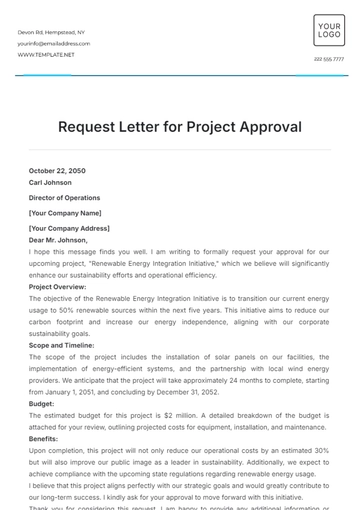 Free Request Letter for Project Approval Template to Edit Online