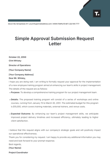 Free Simple Approval Submission Request Letter Template to Edit Online