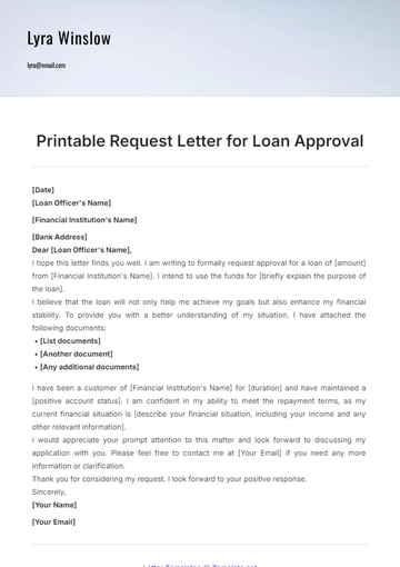 Free Printable Request Letter for Loan Approval Template to Edit Online
