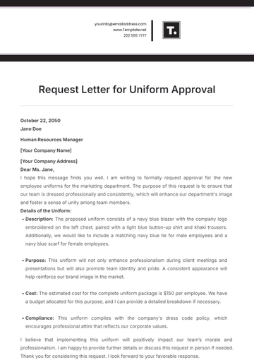 Free Request Letter for Uniform Approval Template to Edit Online