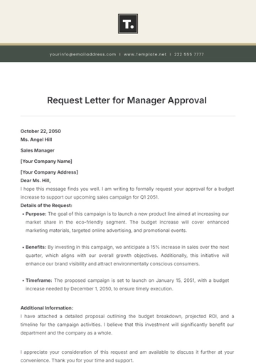 Free Request Letter for Manager Approval Template to Edit Online