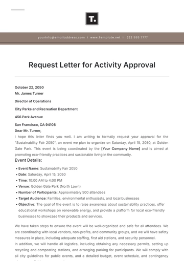 Free Request Letter for Activity Approval Template to Edit Online