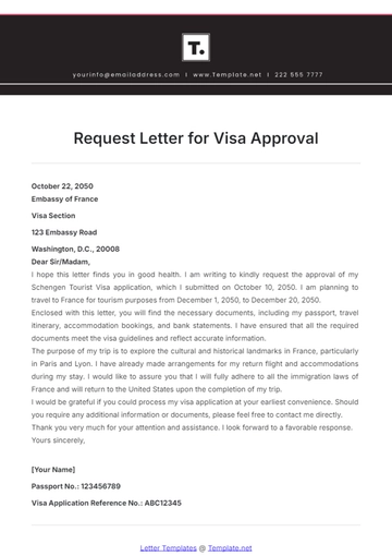 Free Request Letter for Visa Approval Template to Edit Online