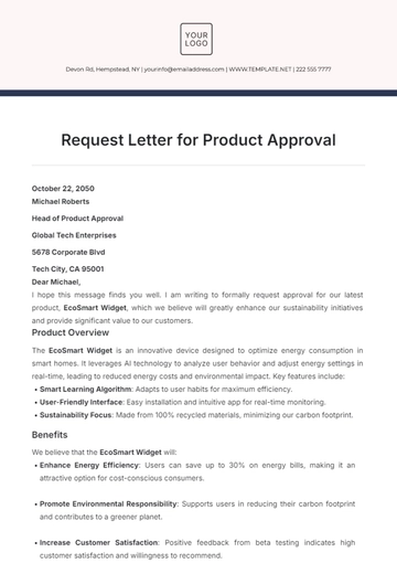 Free Request Letter for Product Approval Template to Edit Online