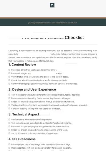 Free Pre-Launch Website Checklist Template to Edit Online