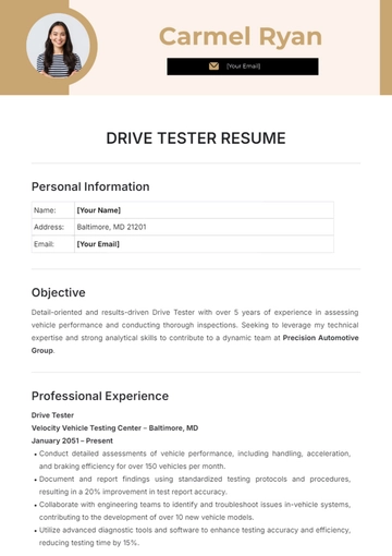 Free Drive Tester Resume Template to Edit Online