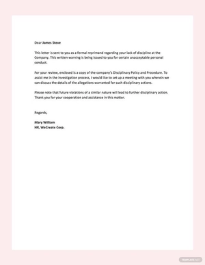 Disciplinary Warning Letter Template