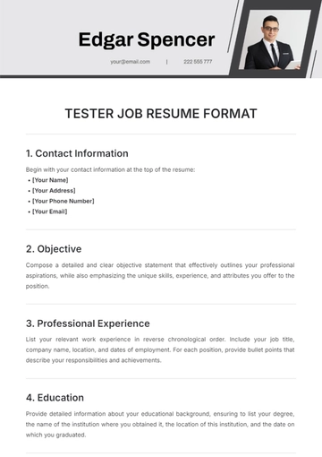 Free Tester Job Resume Format Template to Edit Online