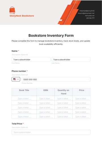 Free Bookstore Inventory Form Template to Edit Online