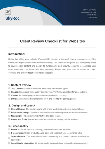 Free Client Review Checklist for Websites Template to Edit Online