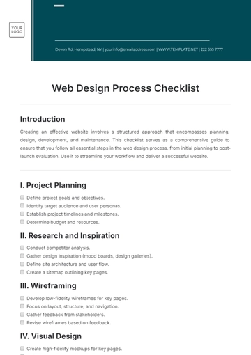 Free Web Design Process Checklist Template to Edit Online