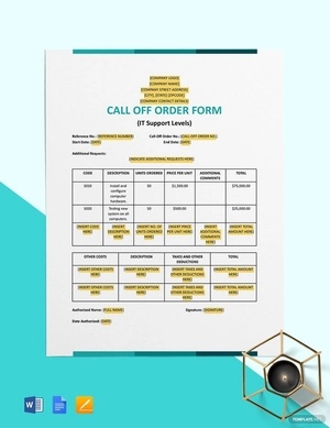 Call Off Order Form (IT Support Levels) Template