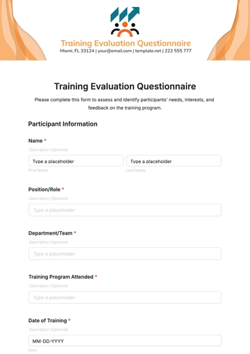 Free Training Evaluation Questionnaire Template to Edit Online