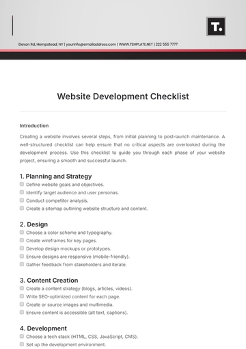 Free Website Development Checklist Template to Edit Online