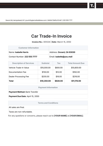 Free Car Trade-In Invoice Template to Edit Online