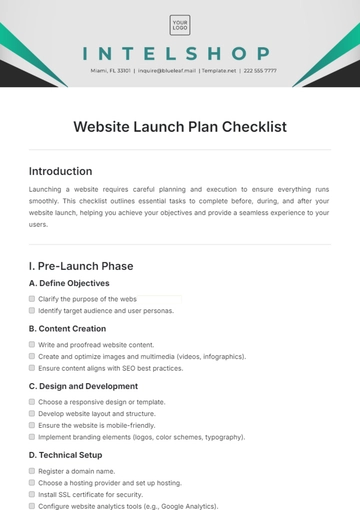Free Website Launch Plan Checklist Template to Edit Online