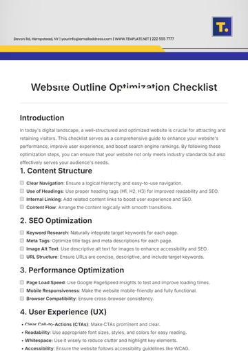 Free Website Outline Optimization Checklist Template to Edit Online