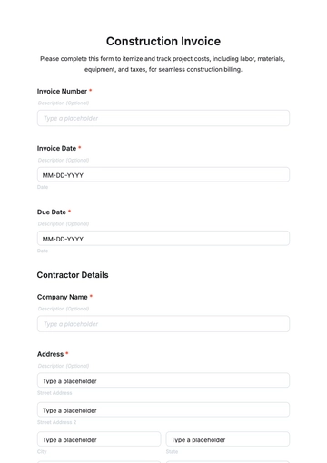 Free Construction Invoice Template to Edit Online