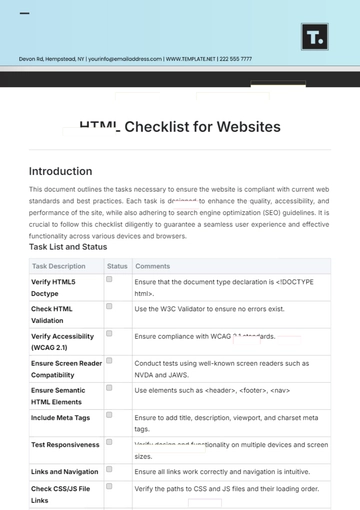 Free HTML Checklist for Websites Template to Edit Online