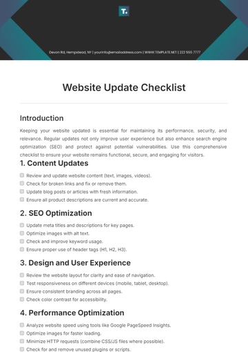 Free Website Update Checklist Template to Edit Online
