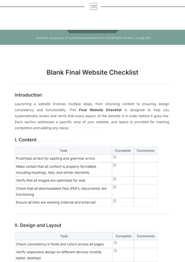Free Blank Final Website Checklist Template to Edit Online