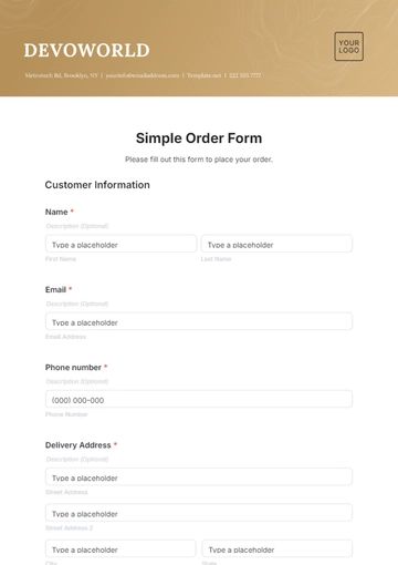 Free Simple Order Form Template to Edit Online