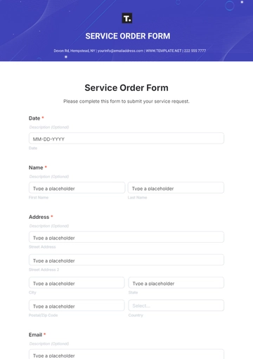 Free Service Order Form Template to Edit Online