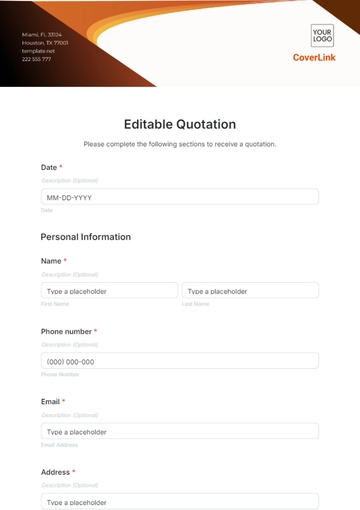 Free Editable Quotation Template to Edit Online