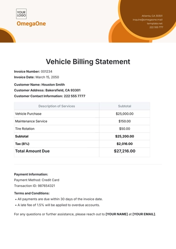 Free Vehicle Billing Statement Template to Edit Online