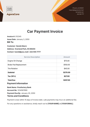 Free Car Payment Invoice Template to Edit Online