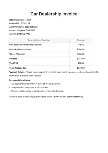 Free Car Dealership Invoice Template to Edit Online