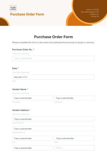 Free Purchase Order Form Template to Edit Online