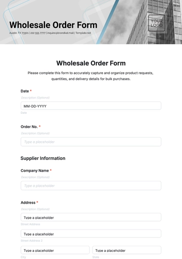 Free Wholesale Order Form Template to Edit Online