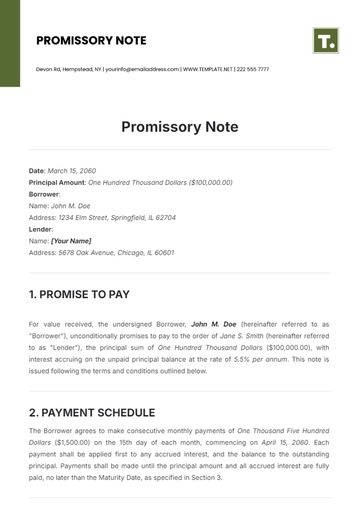 Free Promissory Note Template to Edit Online